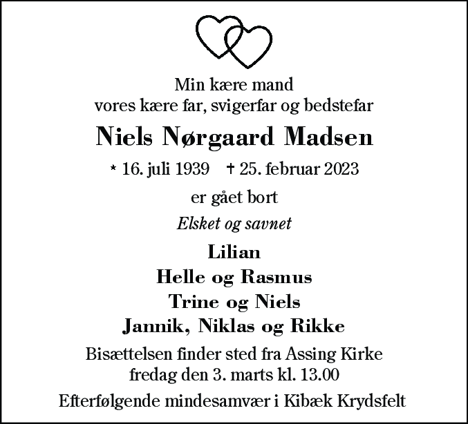 Dødsannonce for Niels Nørgaard Madsen