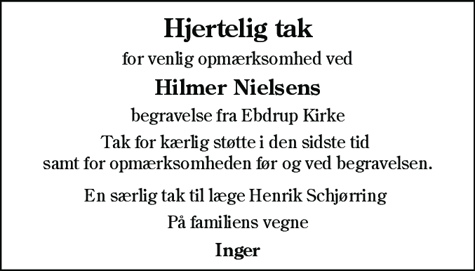 Dødsannonce for Hilmer Nielsen