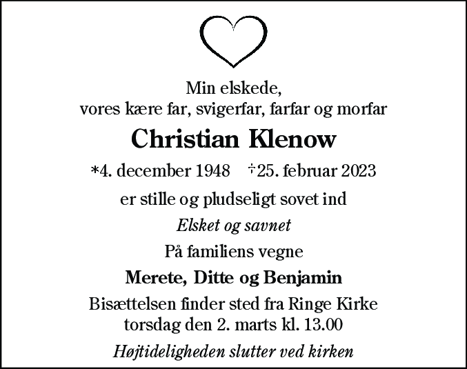 Dødsannonce for Christian Klenow