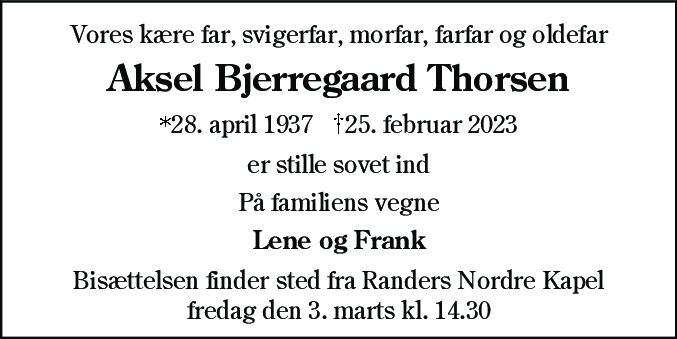 Dødsannonce for Aksel Bjerregaard Thorsen