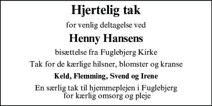 Dødsannonce for Henny Hansen