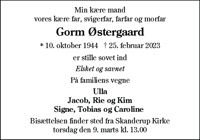 Dødsannonce for Gorm Østergaard