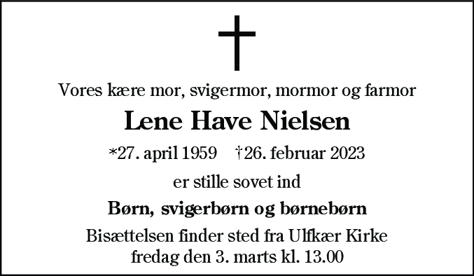 Dødsannonce for Lene Have Nielsen