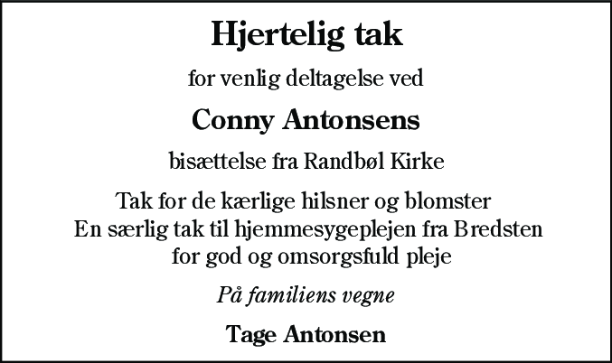 Dødsannonce for Conny Antonsen