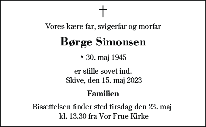 Dødsannonce for Børge Simonsen