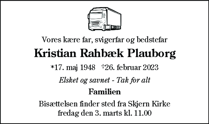 Dødsannonce for Kristian Rahbæk Plauborg