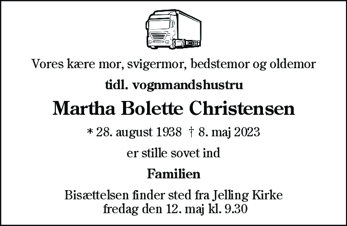 Dødsannonce for Martha Bolette Christensen