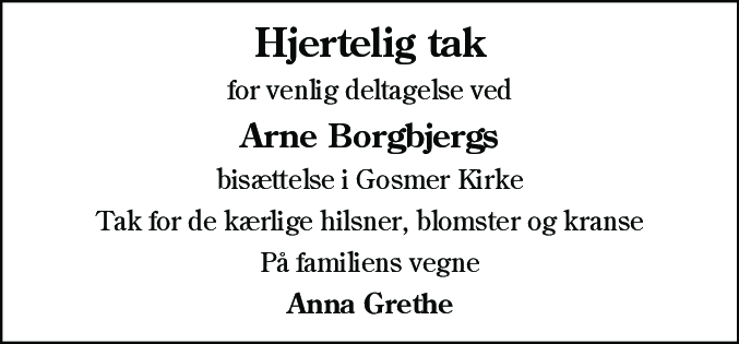 Dødsannonce for Arne Borgbjerg