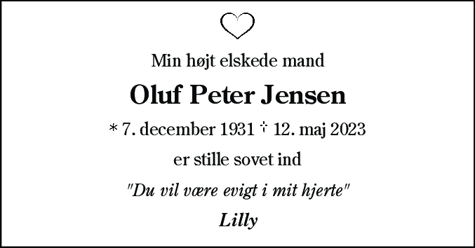 Dødsannonce for Oluf Peter Jensen