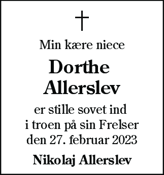 Dødsannonce for Dorthe Pagaard Allerslev