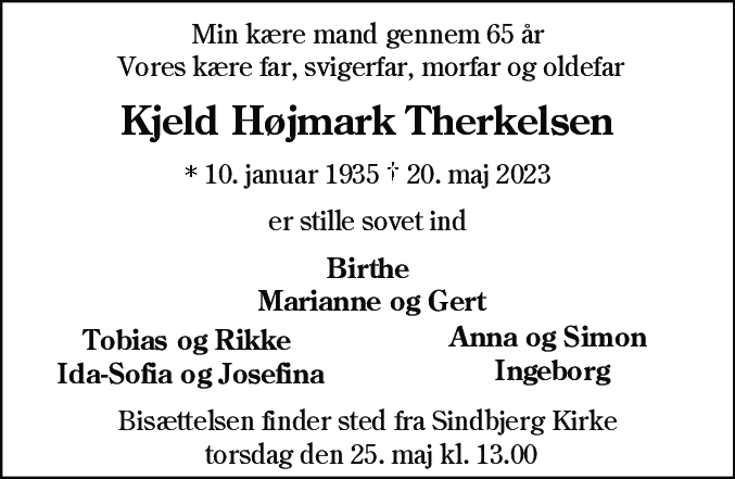 Dødsannonce for Kjeld Højmark Therkelsen