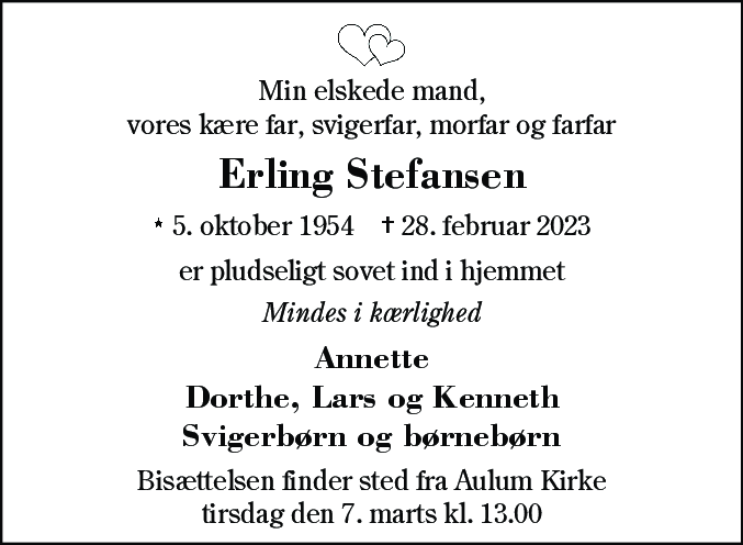 Dødsannonce for Erling Stefansen