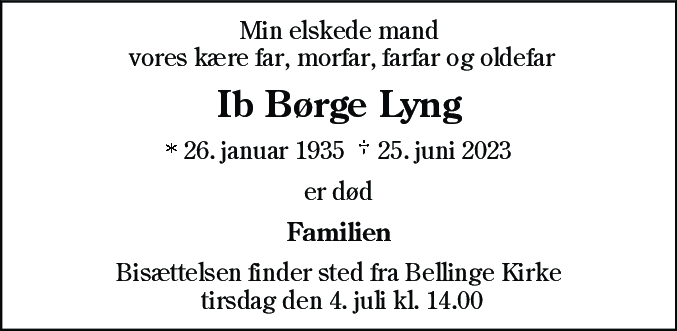 Dødsannonce for Ib Børge lyng