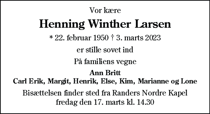 Dødsannonce for Henning Winther Larsen