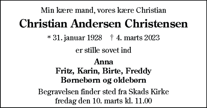 Dødsannonce for Christian Andersen Christensen