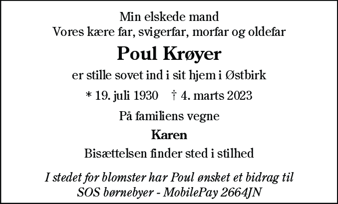 Dødsannonce for Poul Krøyer