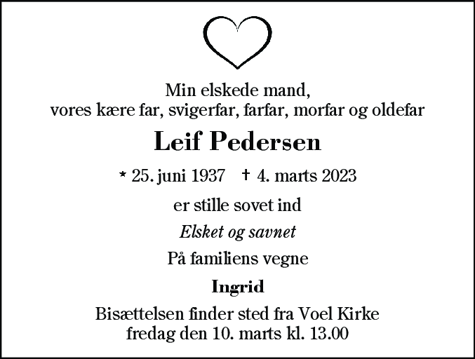 Dødsannonce for Leif Pedersen