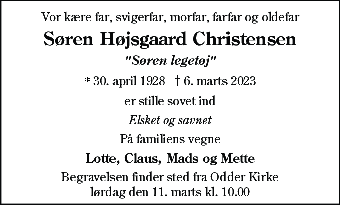Dødsannonce for Søren Højsgaard Christensen