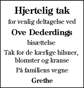 Dødsannonce for Ove Dederding
