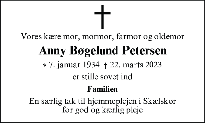 Dødsannonce for Anny Petersen