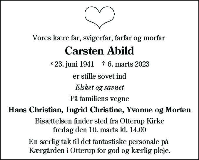 Dødsannonce for Carsten Abild