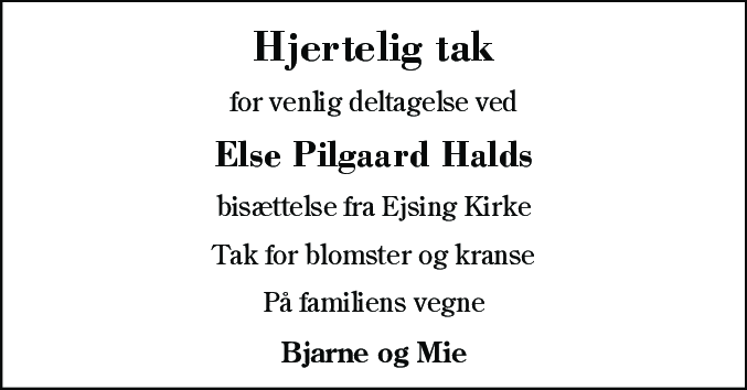 Dødsannonce for Else Pilgaard Hald