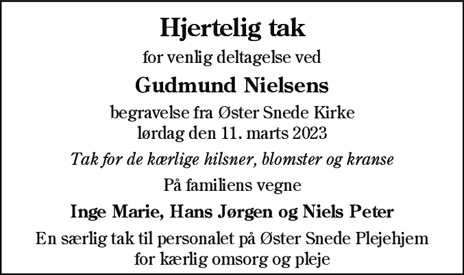 Dødsannonce for Gudmund Nielsen