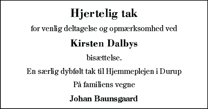 Dødsannonce for Kirsten Dalby