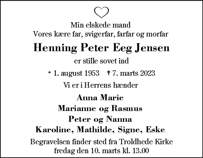 Dødsannonce for Henning Peter Eeg Jensen