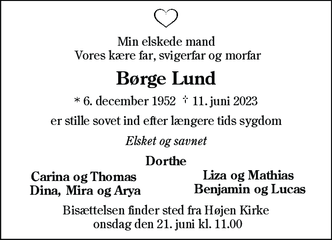 Dødsannonce for Børge Lund