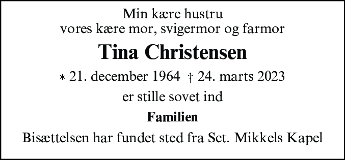 Dødsannonce for Tina Christensen