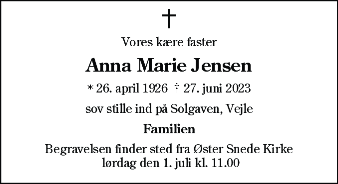 Dødsannonce for Anna Marie Jensen