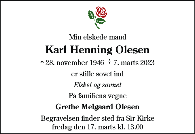Dødsannonce for Karl Henning Olesen