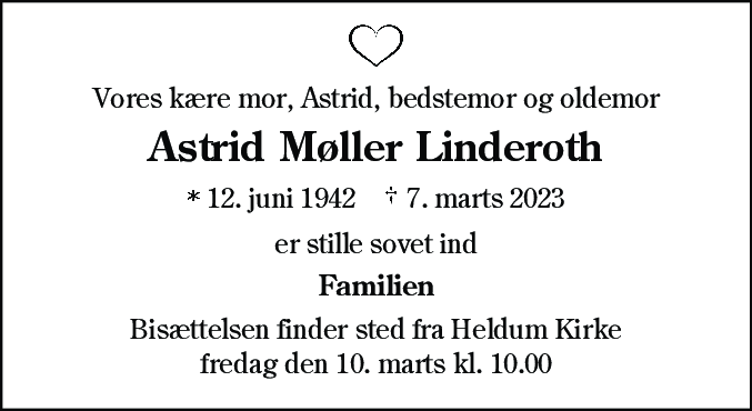 Dødsannonce for Astrid Møller Linderoth