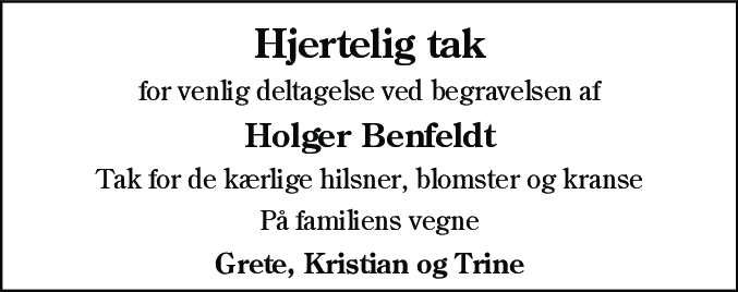 Dødsannonce for Holger Benfeldt
