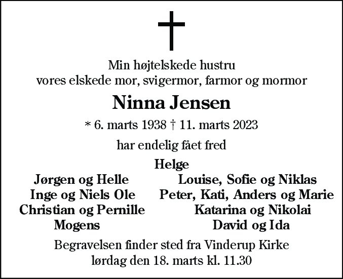 Dødsannonce for Ninna Jensen