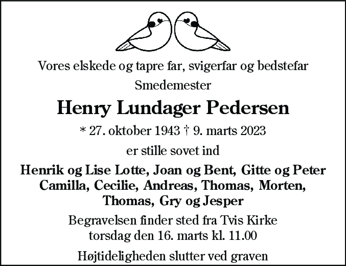 Dødsannonce for Henry Lundager Pedersen