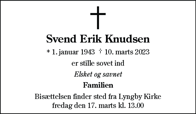 Dødsannonce for Svend Erik Knudsen