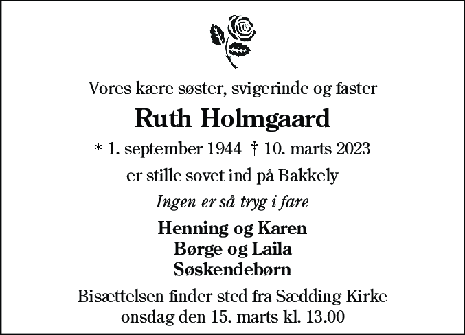 Dødsannonce for Ruth Holmgaard