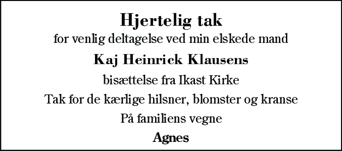 Dødsannonce for Kaj Heinrick Klausen