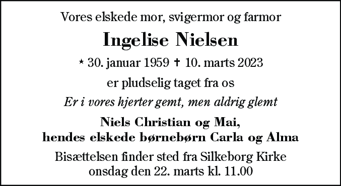 Dødsannonce for Ingelise Nielsen