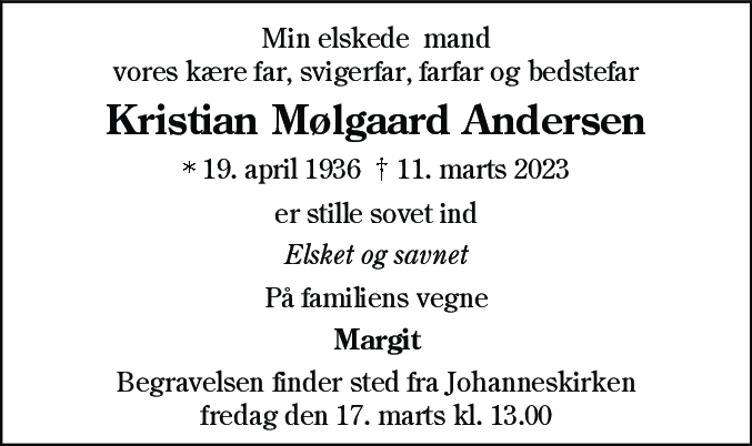 Dødsannonce for Kristian Mølgaard Andersen