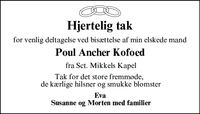Dødsannonce for Poul Ancher Kofoed
