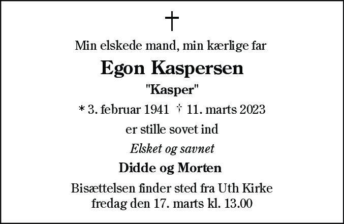 Dødsannonce for Egon Kaspersen