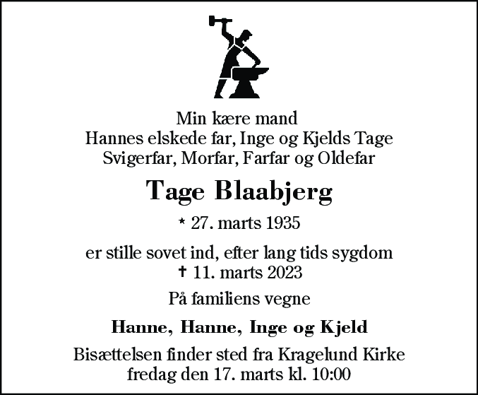 Dødsannonce for Tage Blaabjerg