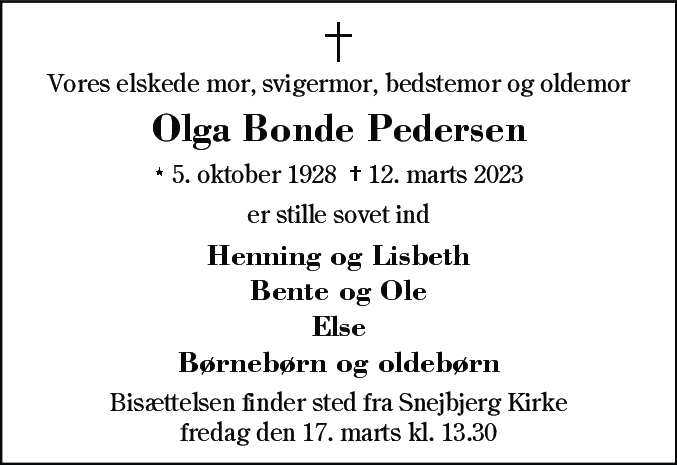 Dødsannonce for Olga Pedersen