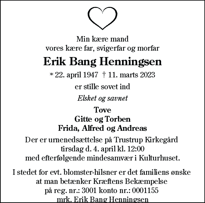 Dødsannonce for Erik Bang Henningsen