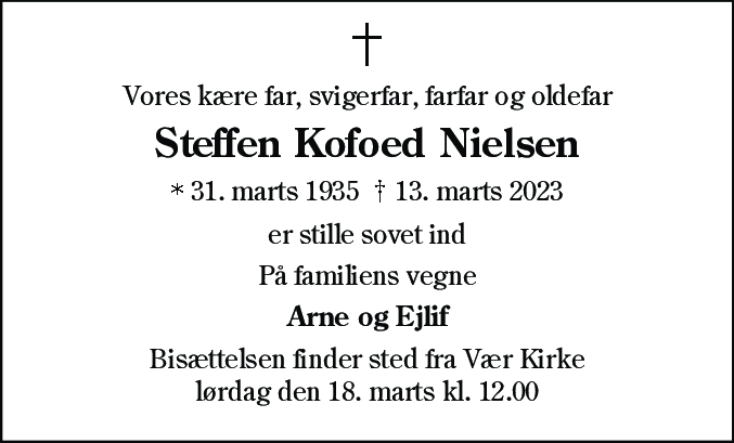 Dødsannonce for Steffen Kofoed Nielsen