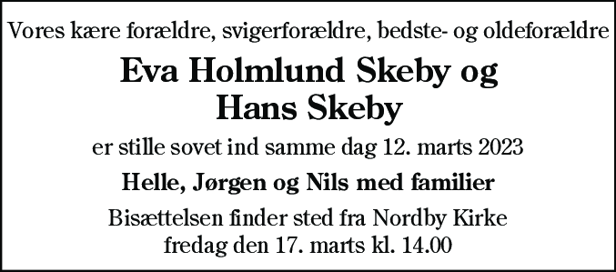Dødsannonce for Hans Skeby