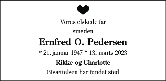 Dødsannonce for Ernfred Oluf Pedersen